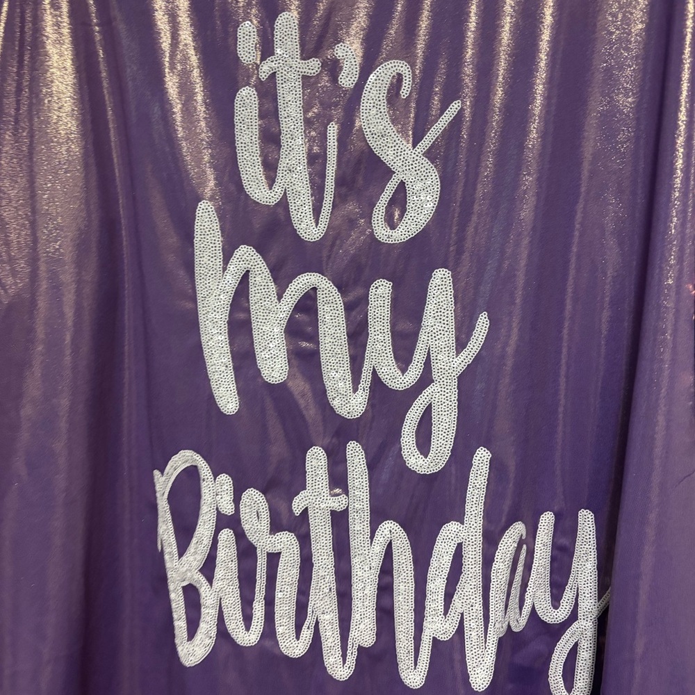 Nwot Fantastic Fawn Birthday Sequin Sparkle Purple Oversized Short Top M View 5